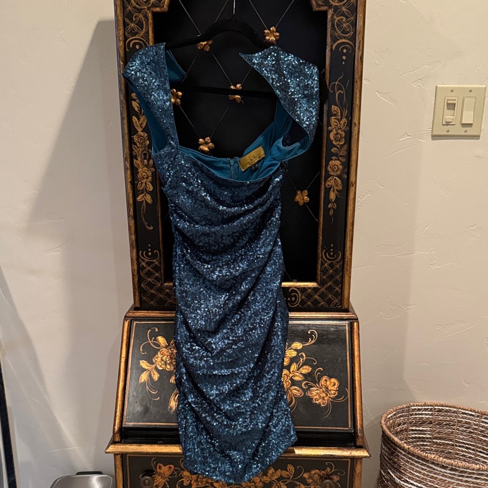 Nicole Miller Glittering Teal Mini Dress